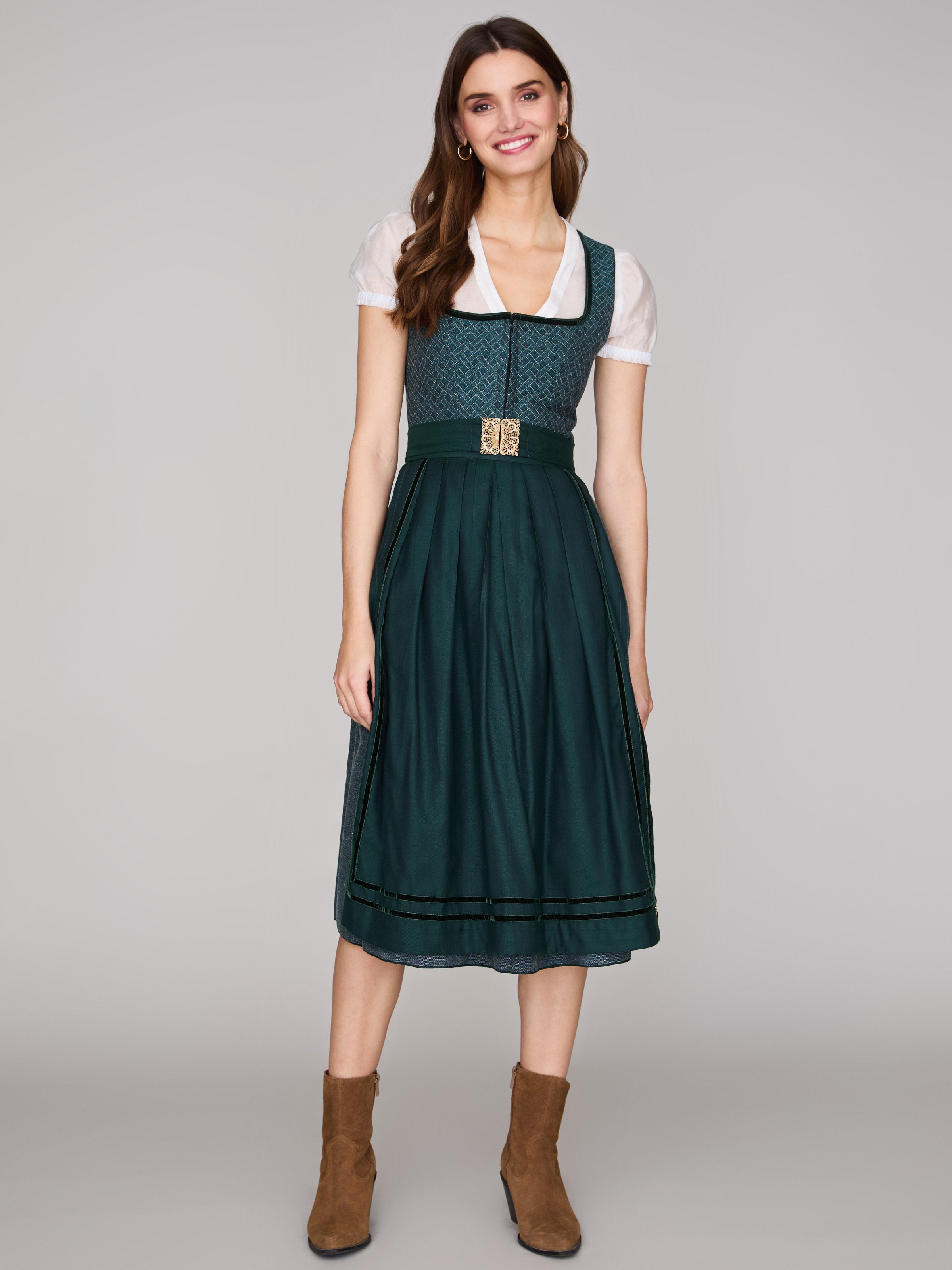 Gemustertes Dirndl in Petrol