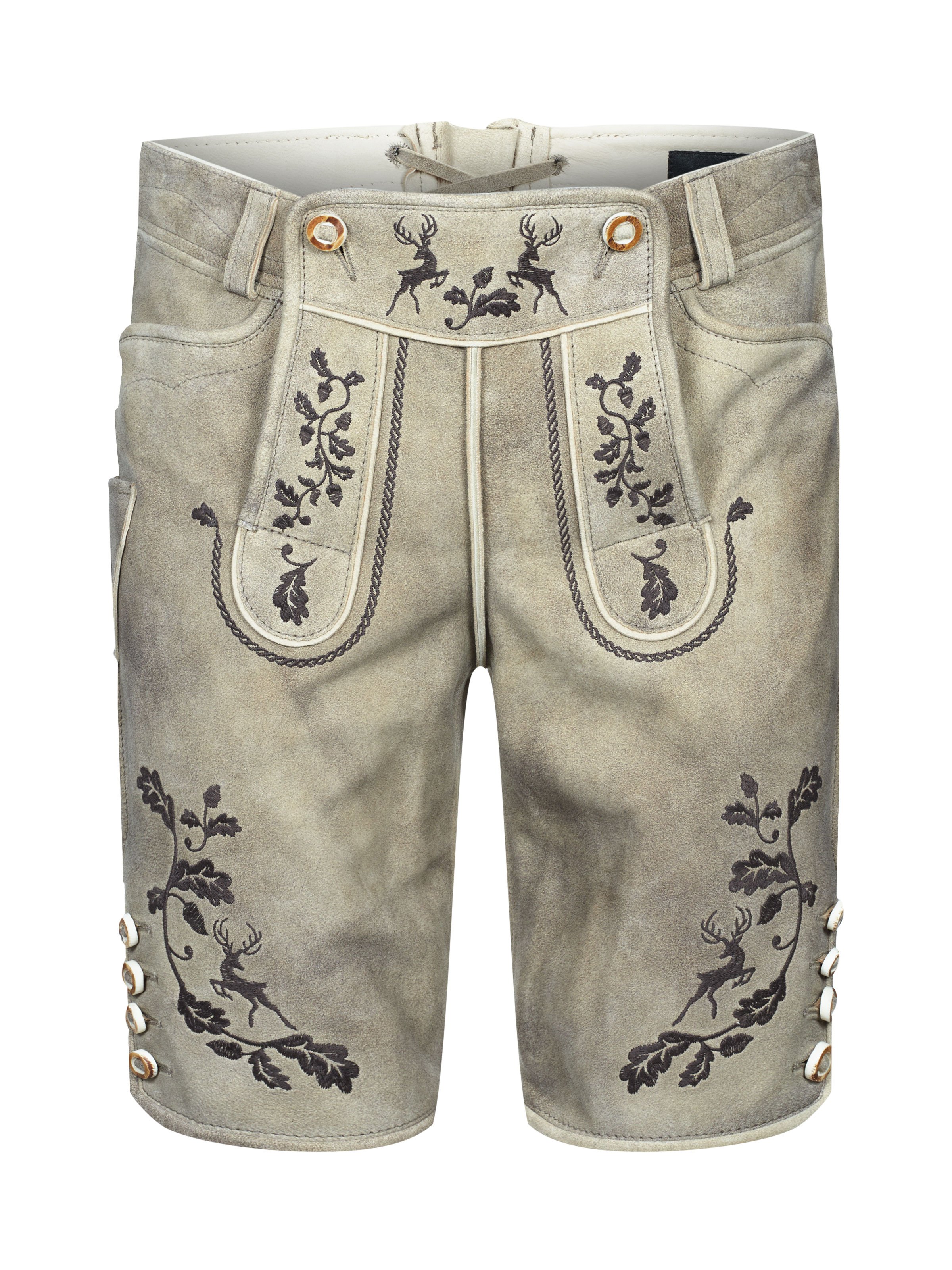 Beige-Graue Lederhose mit Knöpfen