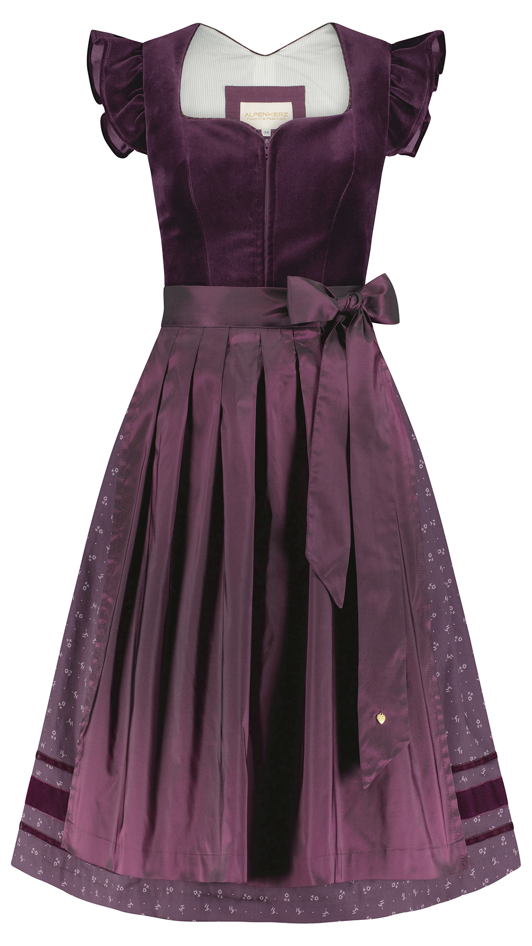 Samtdirndl in Aubergine mit abknöpfbarem Arm