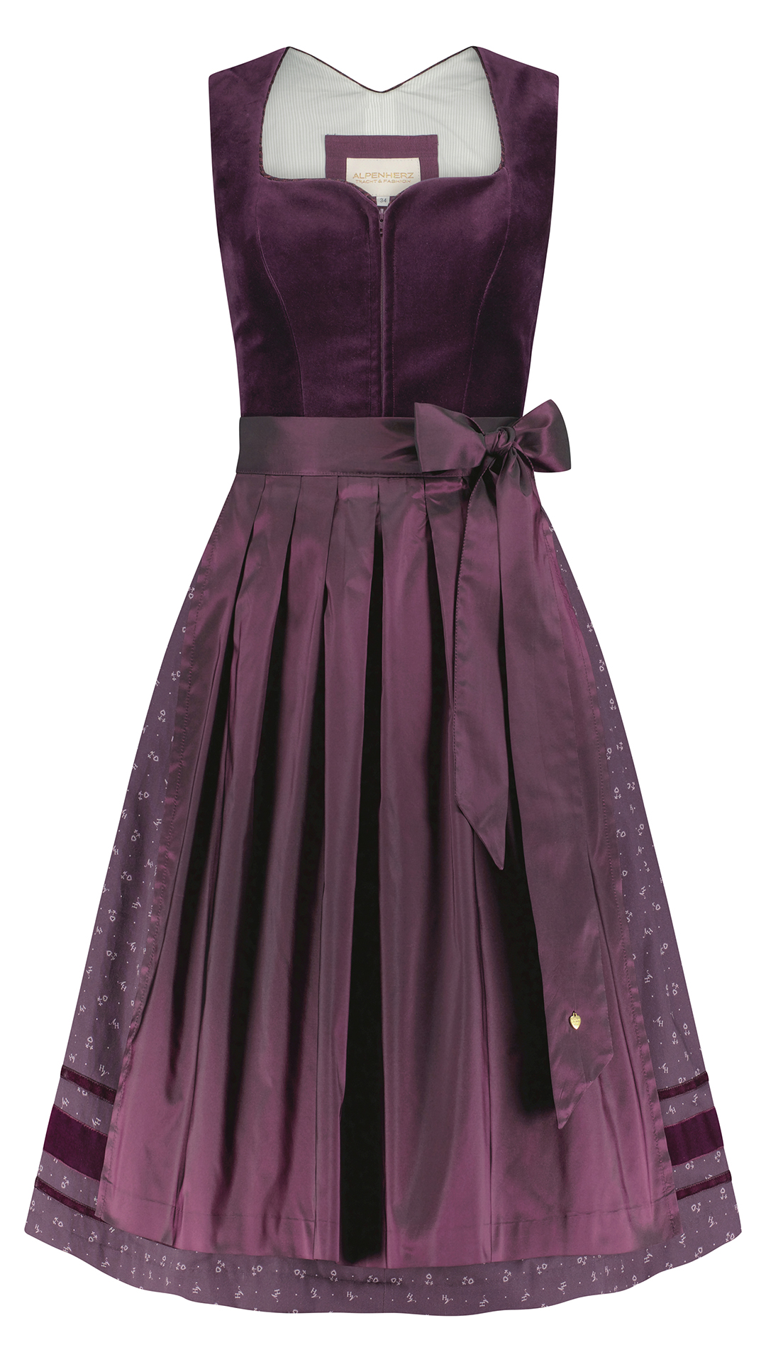 Samtdirndl in Aubergine mit abknöpfbarem Arm