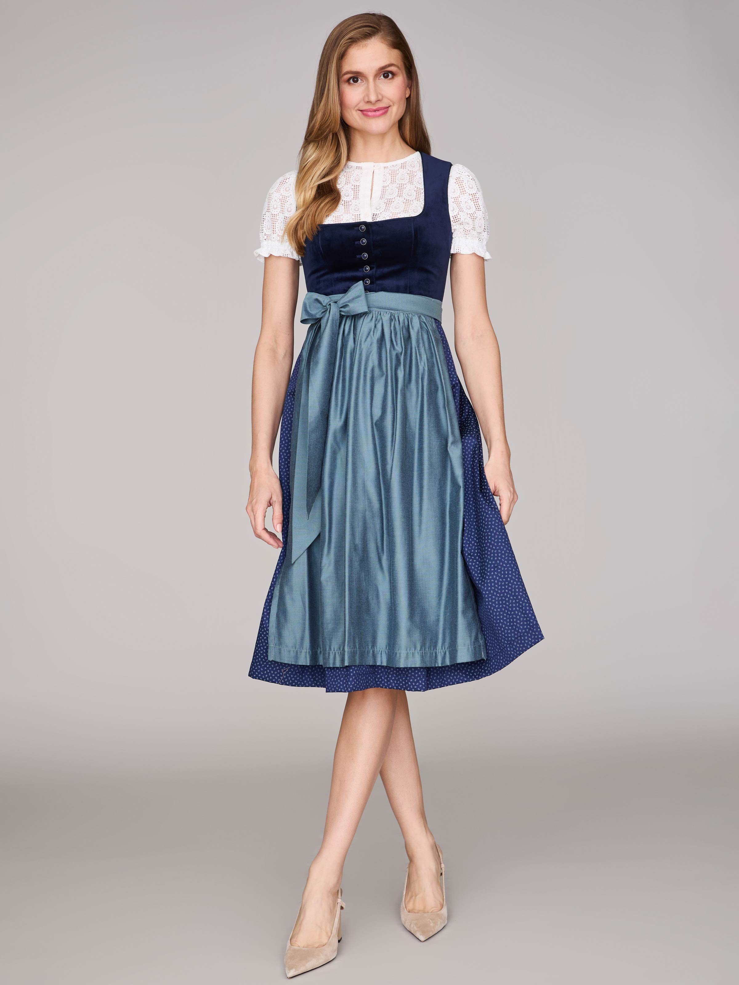 Dunkelblaues Samt-Dirndl mit Knöpfen