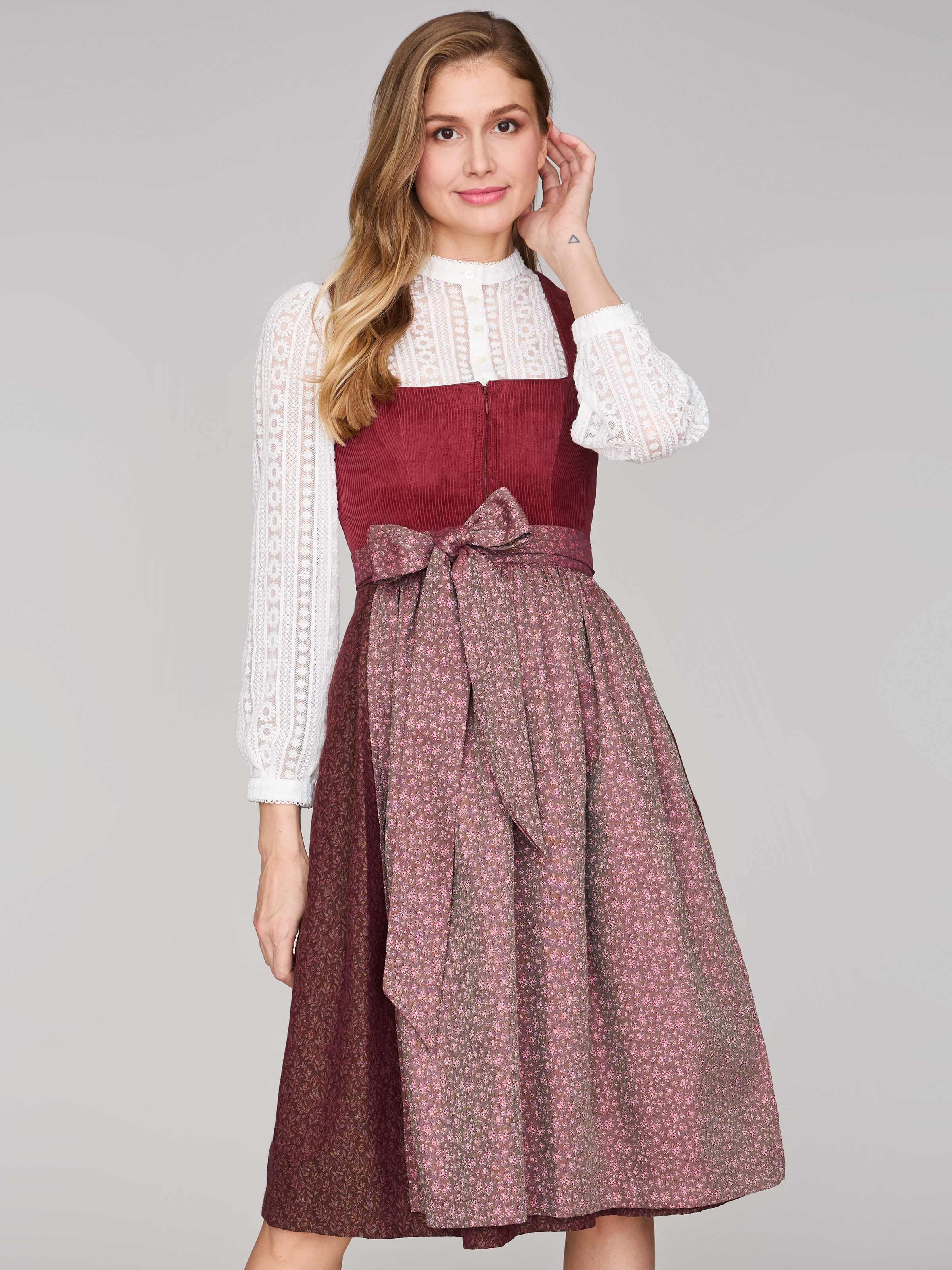 Ziegelrotes Dirndl mit Cord-Mieder