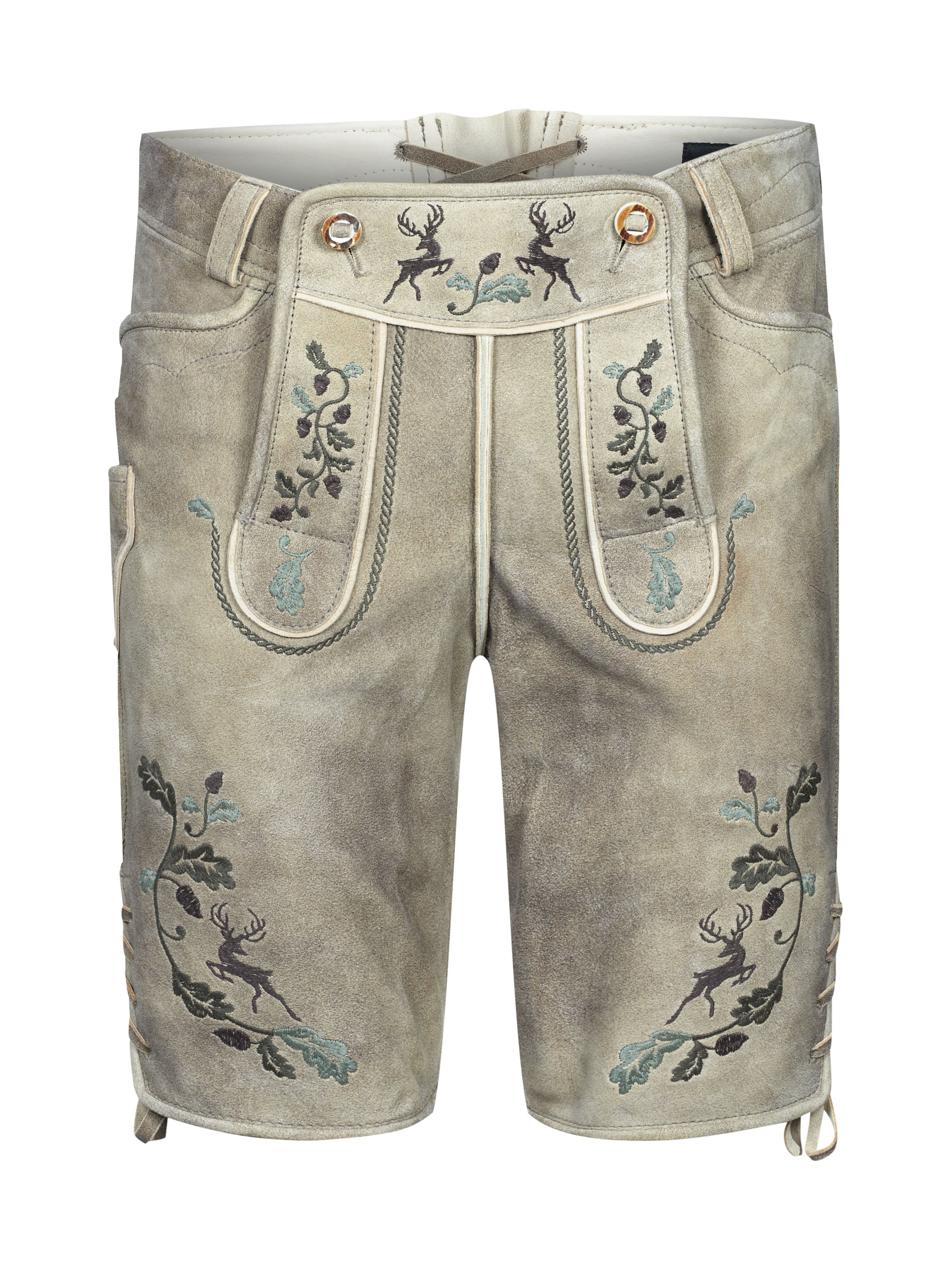 Grau-Beige Lederhose mit Schnürung