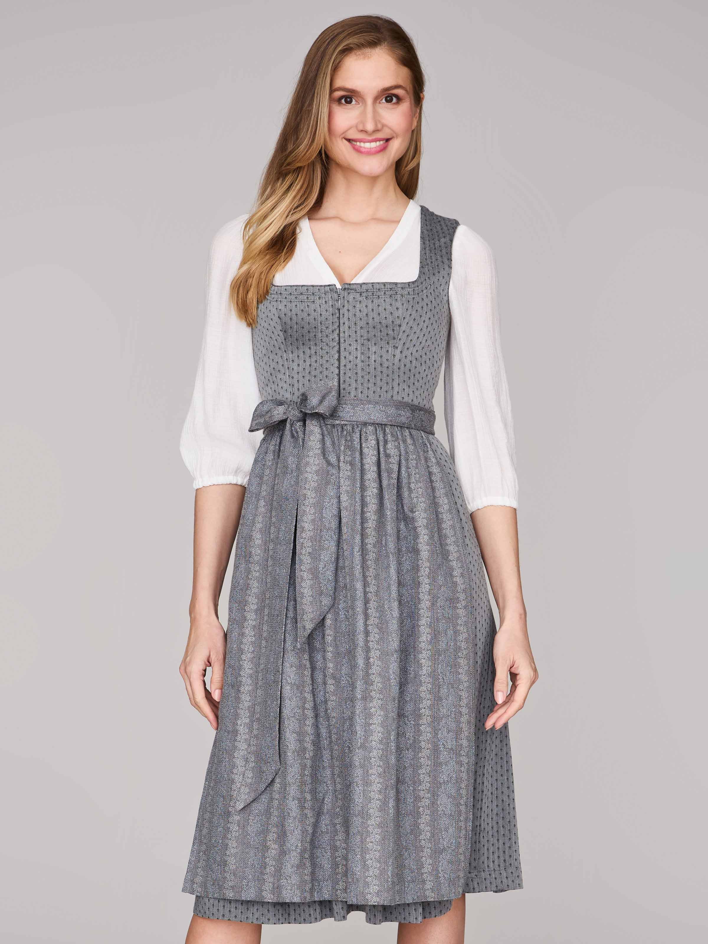 Graues Dirndl mit Streublumenmuster