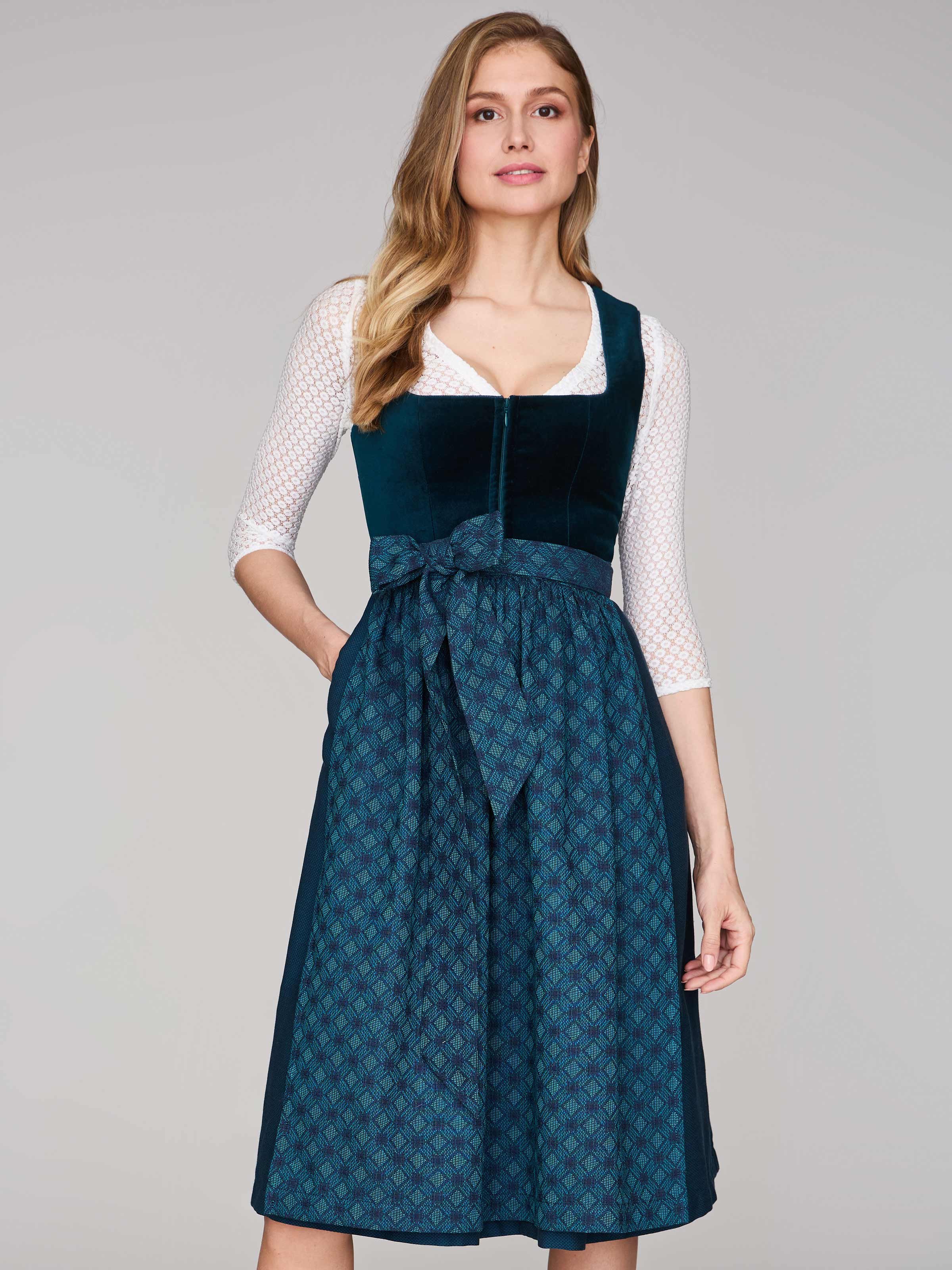 Petrolblaues Dirndl mit Samt-Mieder