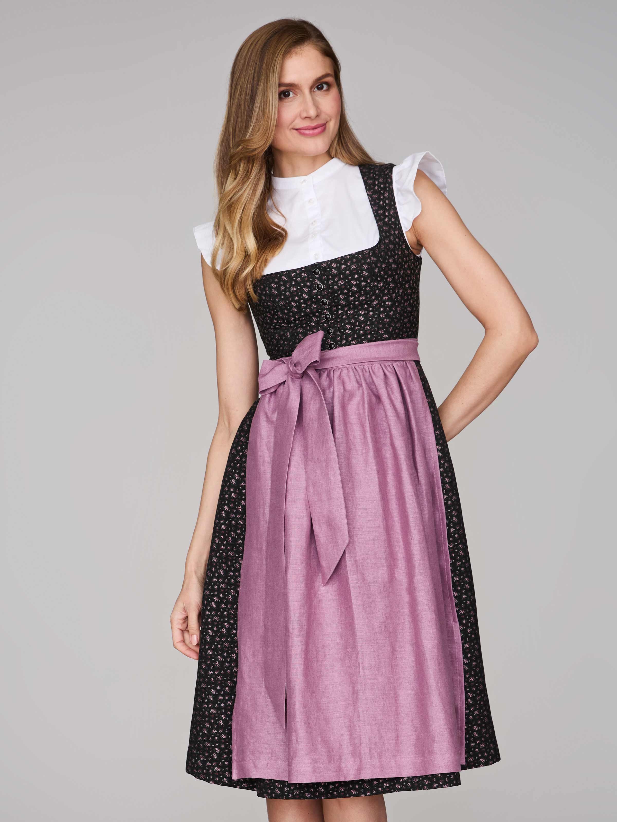 Schwarzes Dirndl mit Streublumenmuster