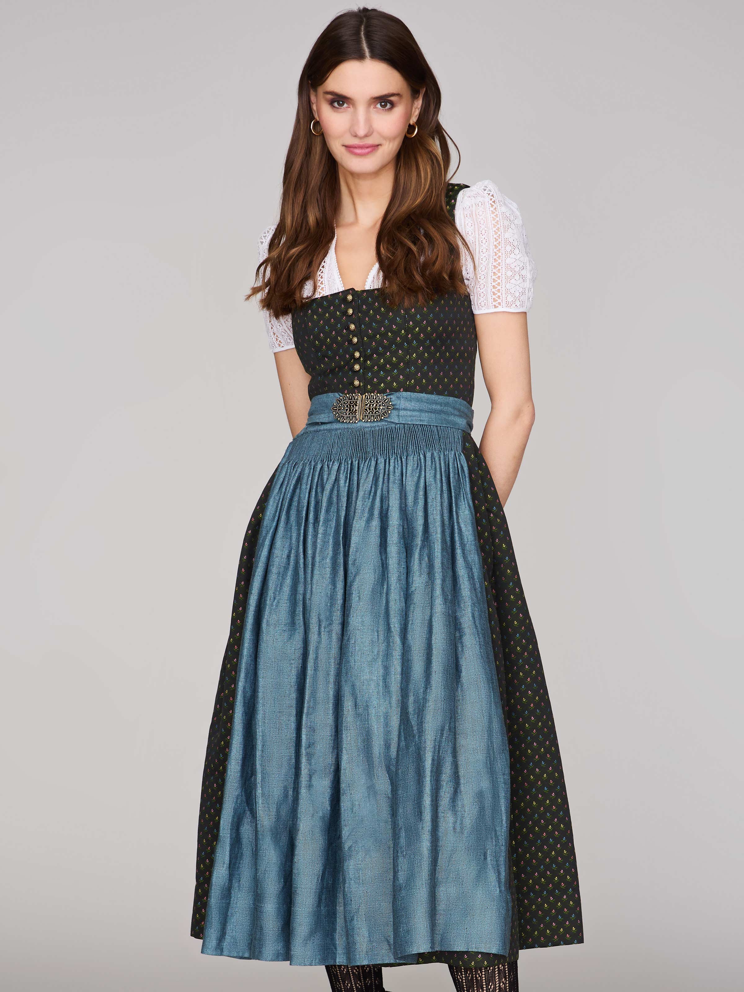 Limberry Grünes Dirndl mit Streublumenmuster - MONIKA FLASCHENGRÜN-JADE