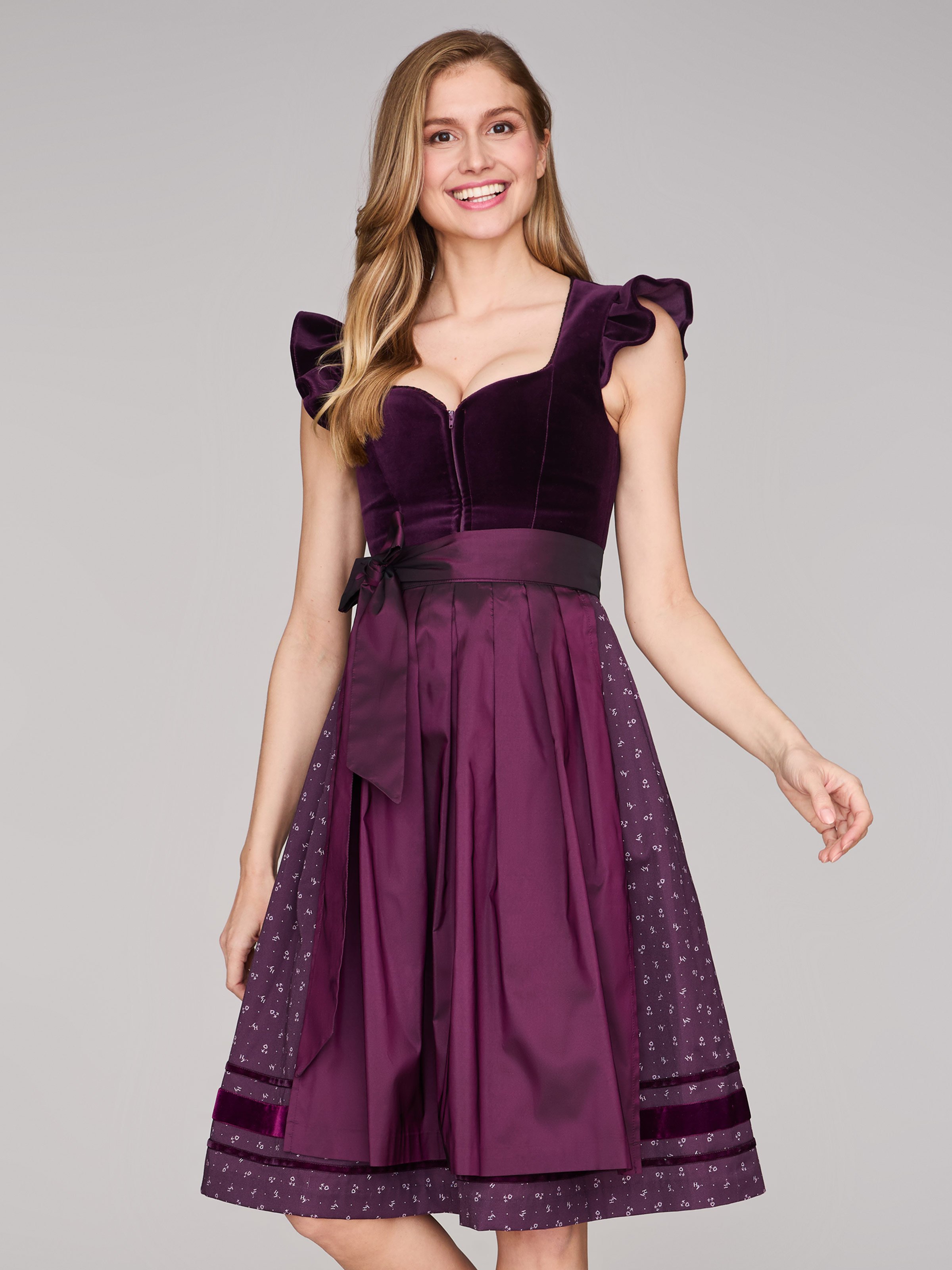 Limberry Samtdirndl in Aubergine mit abknöpfbarem Arm - MELISSA AUBERGINE