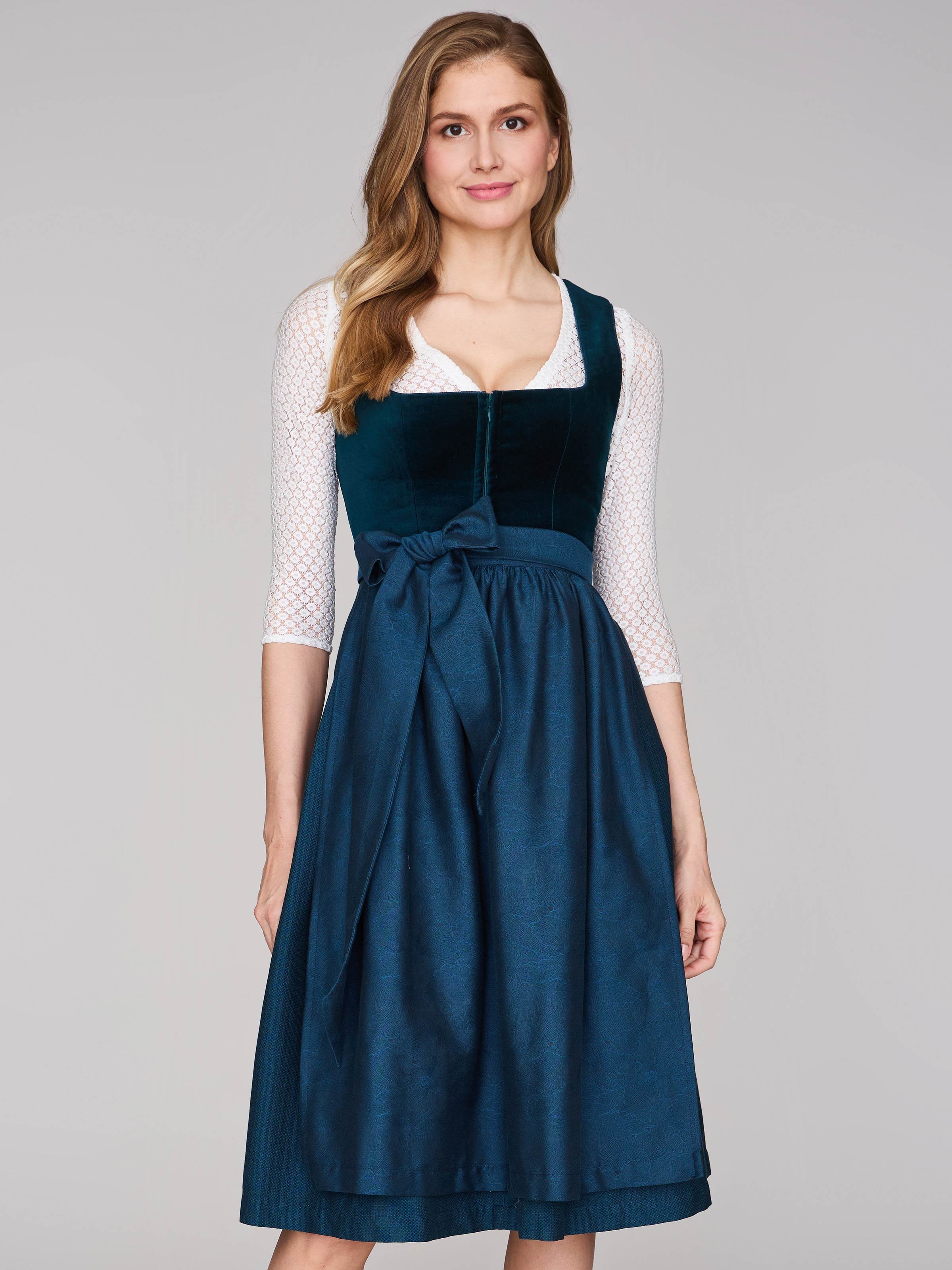 Limberry Petrolblaues Dirndl mit Samt-Mieder - ROMEE DARK TEAL