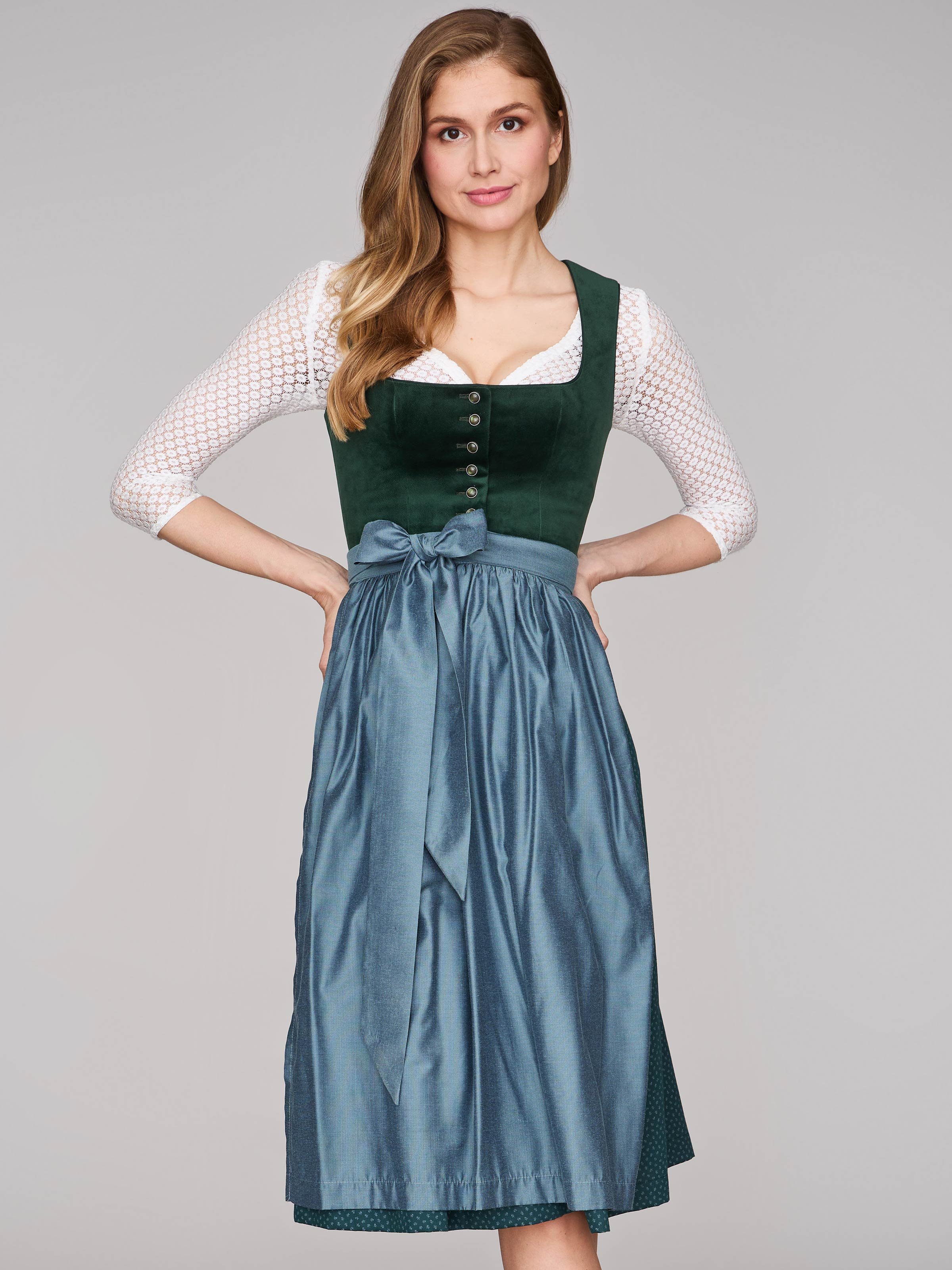 Limberry Dunkelgrünes Samt-Dirndl mit Knöpfen - LUCINDA PINE GROVE