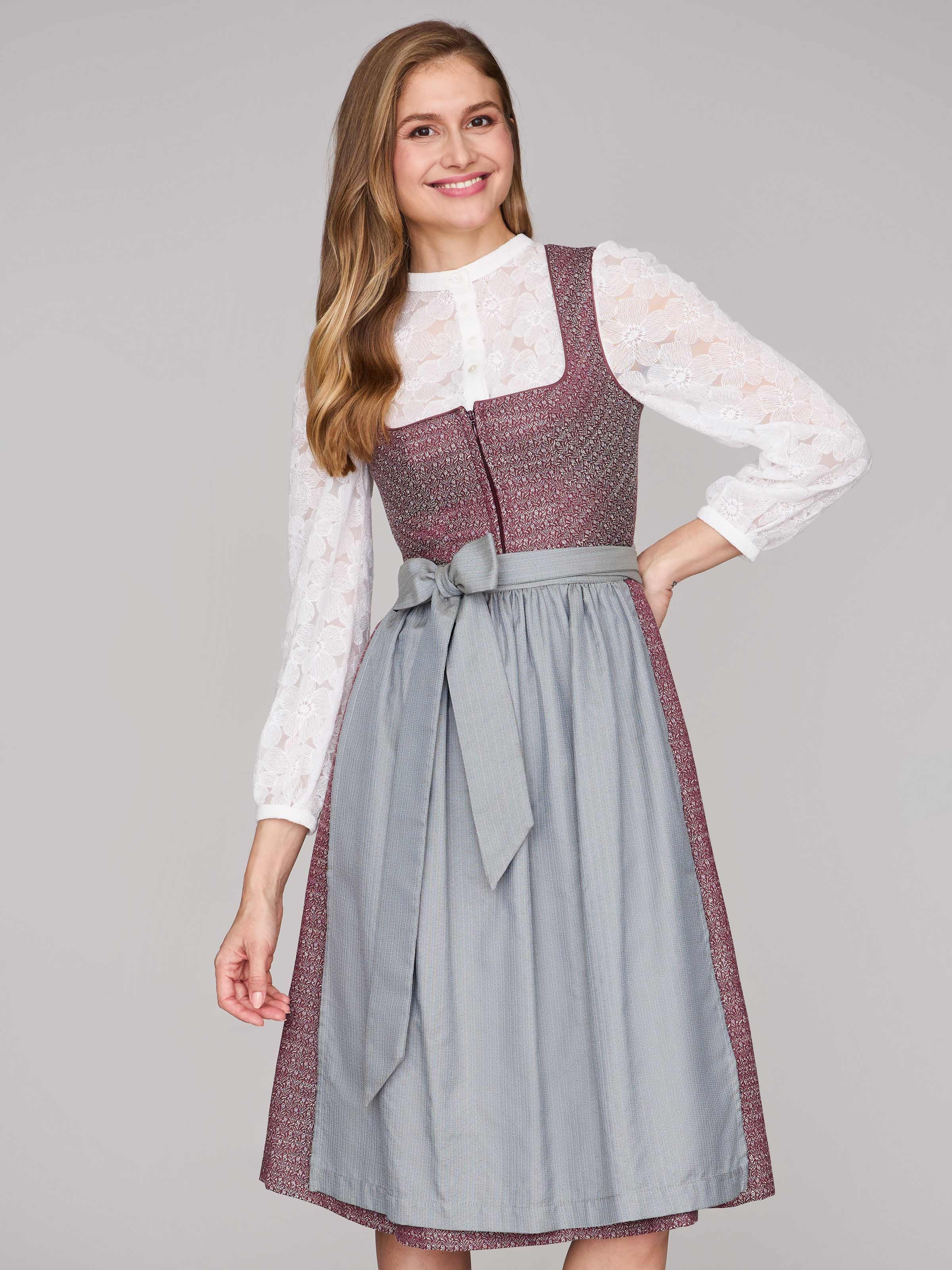 Limberry Rubinrotes Dirndl mit floralem Muster - ORLA POMEGRANATE