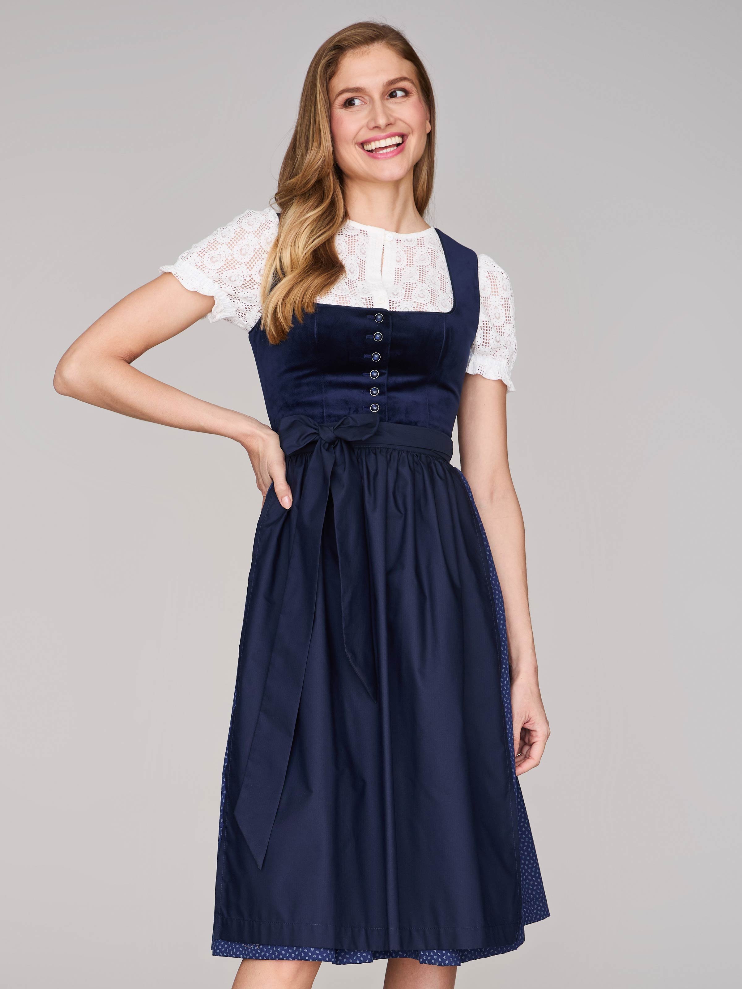 Limberry Dunkelblaues Samt-Dirndl mit Knöpfen - LUCINDA PAGEANT BLUE